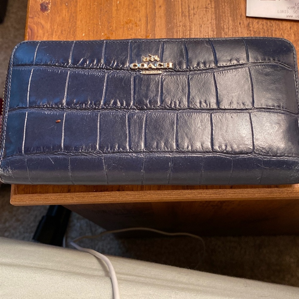 Coach Dark Blue Croc Embossed Wallet